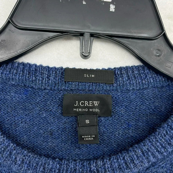 J.Crew Merino Sweater Men's S Blue Brown Leather Elbow Trim Round Neck Pullover - Picture 13 of 15